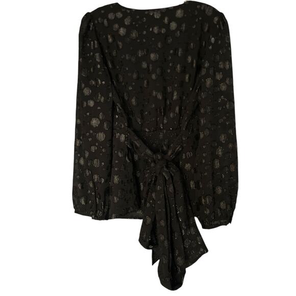 J. Crew Tie-Waist V-Neck Blouse Women's Medium Black Metallic Dot Jacquard - Picture 5 of 7